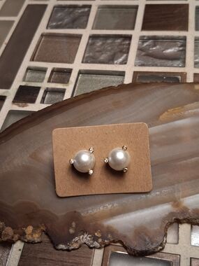 kate spade Pearl Stud Earrings with Gold and Clear Accents - White